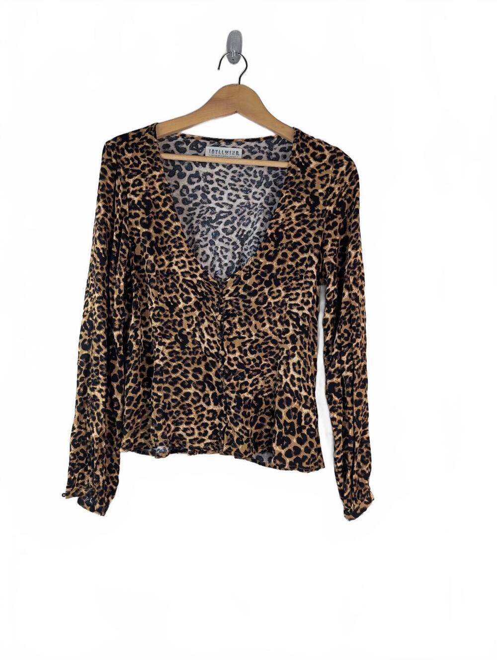 Idyllwind‎ Women's Leopard Print Long Sleeve V-Neck Top Size S